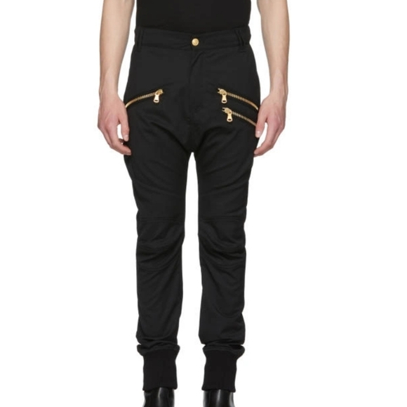 pierre balmain black cotton knit moto motorcycle biker pants 56 xl